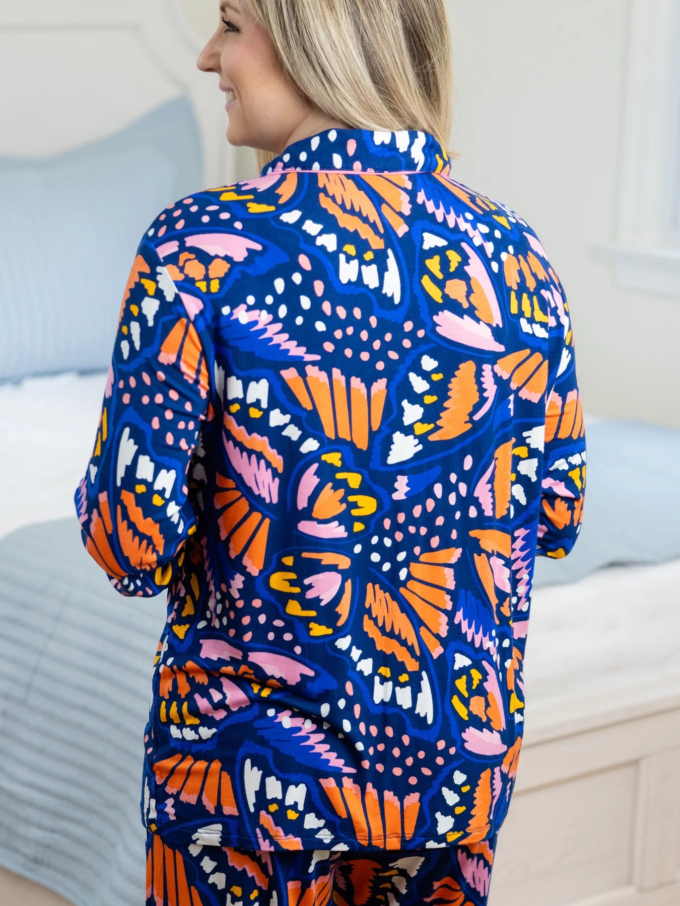 Butterfly Button Up Long Sleeve Pajama Top