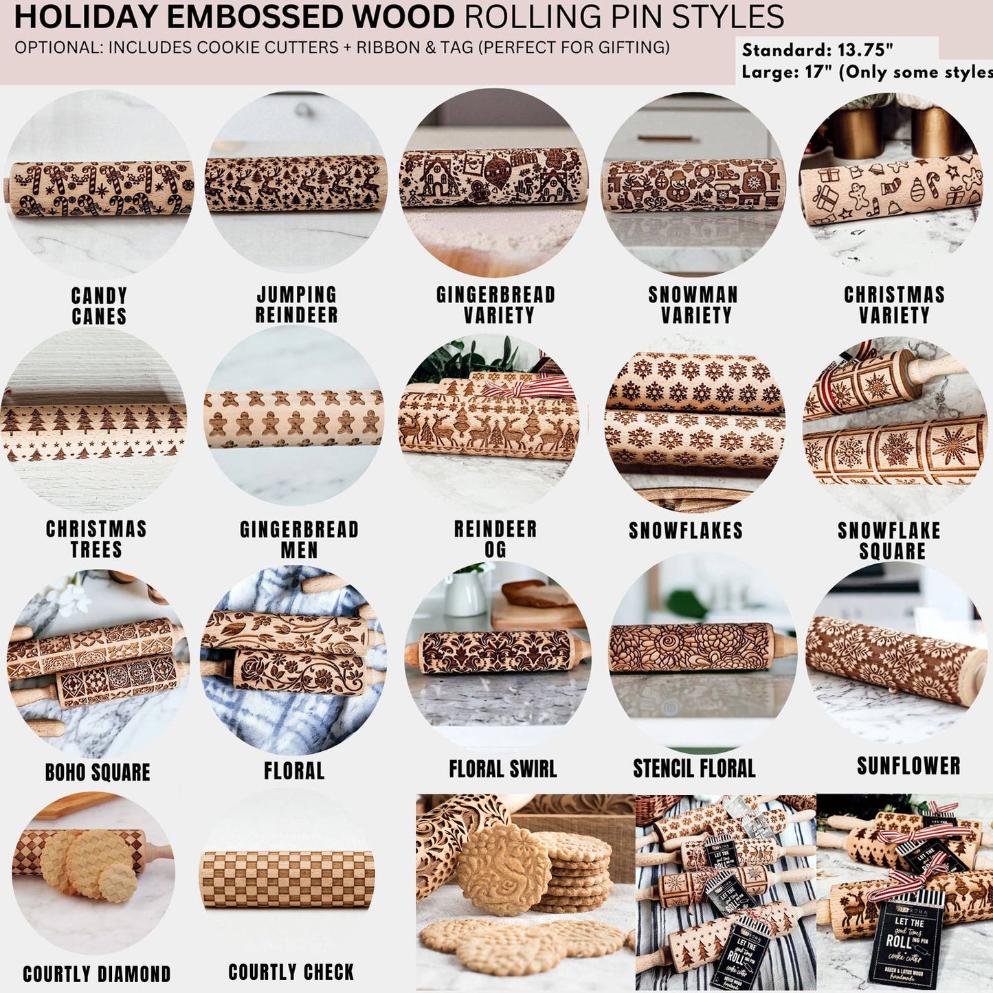 Reindeer Pattern Wood Rolling Pin