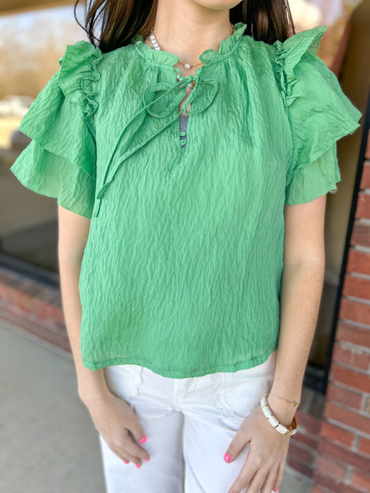 Evergreen Layered Ruffle Sleeve Top