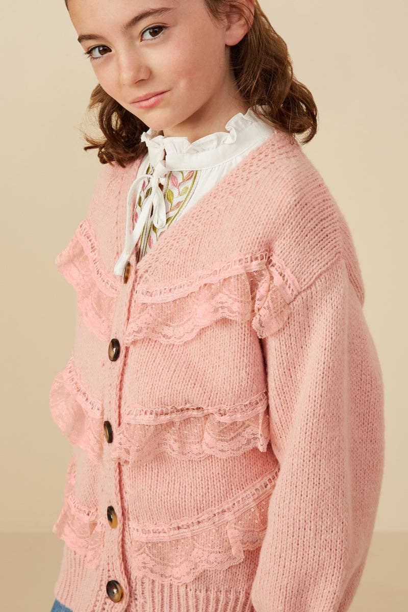 Girls Cream Lace Detail Cardigan
