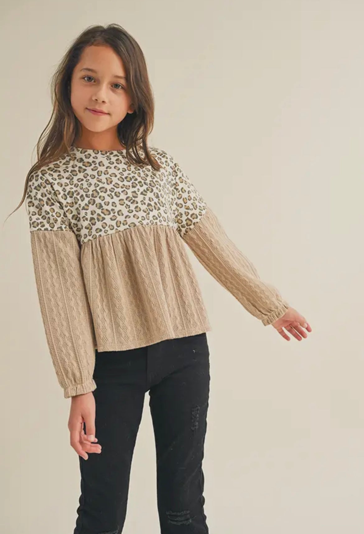 Leopard Cable Knit Peplum Top