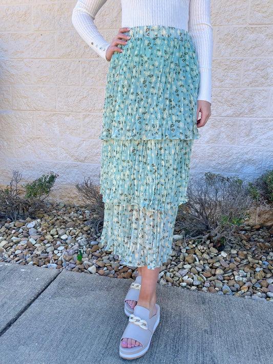 Make My Day Mint Tiered Midi Skirt