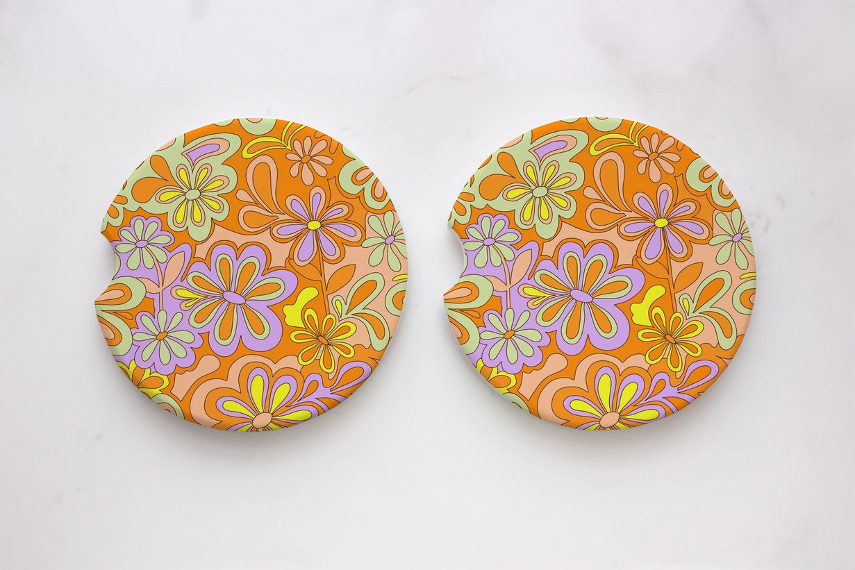 Groovy Floral Neoprene Car Coasters