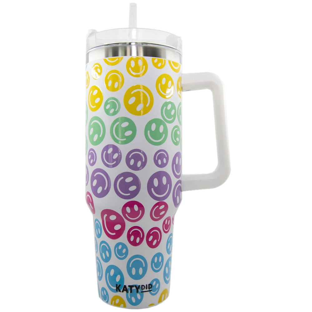 Pastel Happy Face Tumbler With Handle