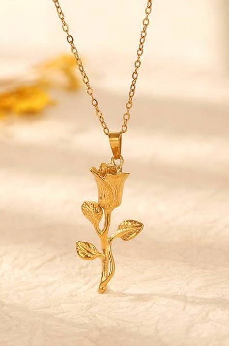 Gold Rose Charm Necklace