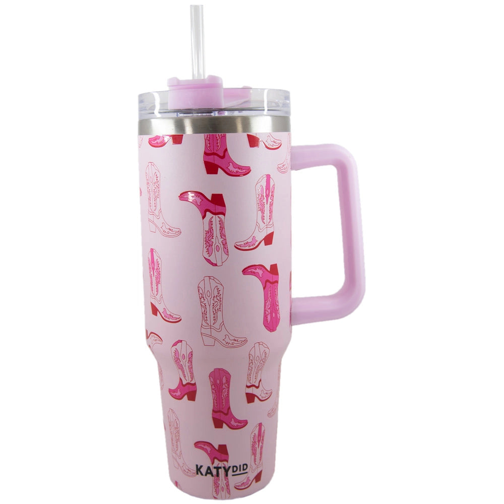 Pink Cowboy Boots Tumbler With Handle