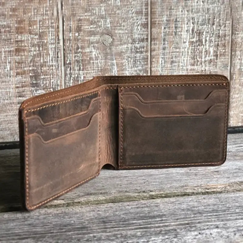 Dark Brown Genuine Leather Bi-Fold Wallet
