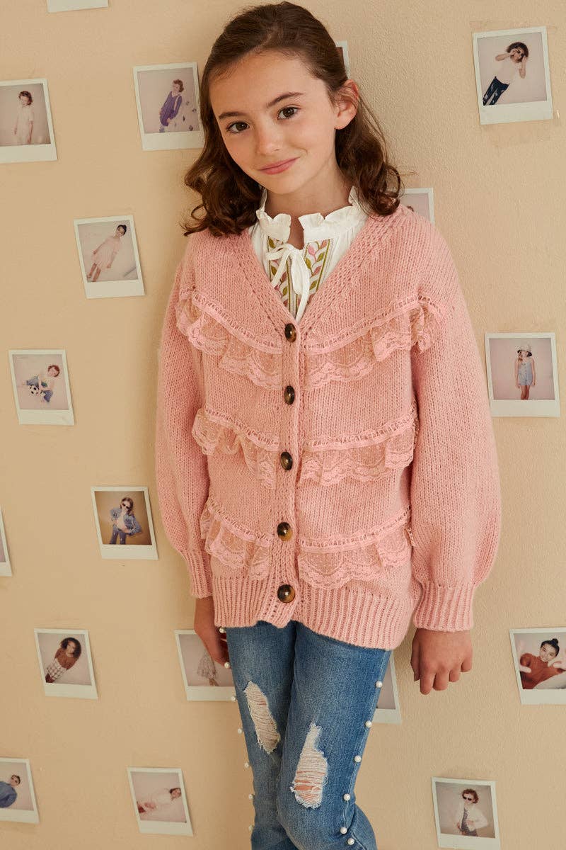 Girls Cream Lace Detail Cardigan