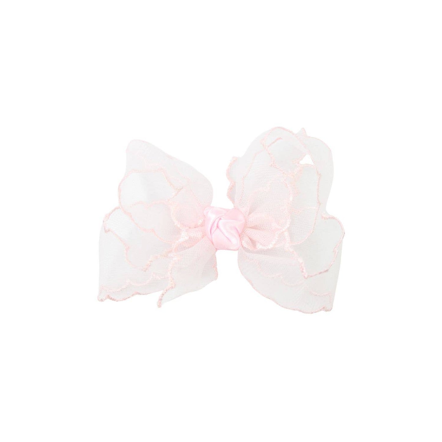 3.5" Scalloped Organza Hair Bow: Light Pink