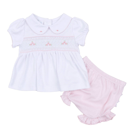 Willow's Classics Smocked Ruffle Short Sleeve Pink Diaper Cover Set
