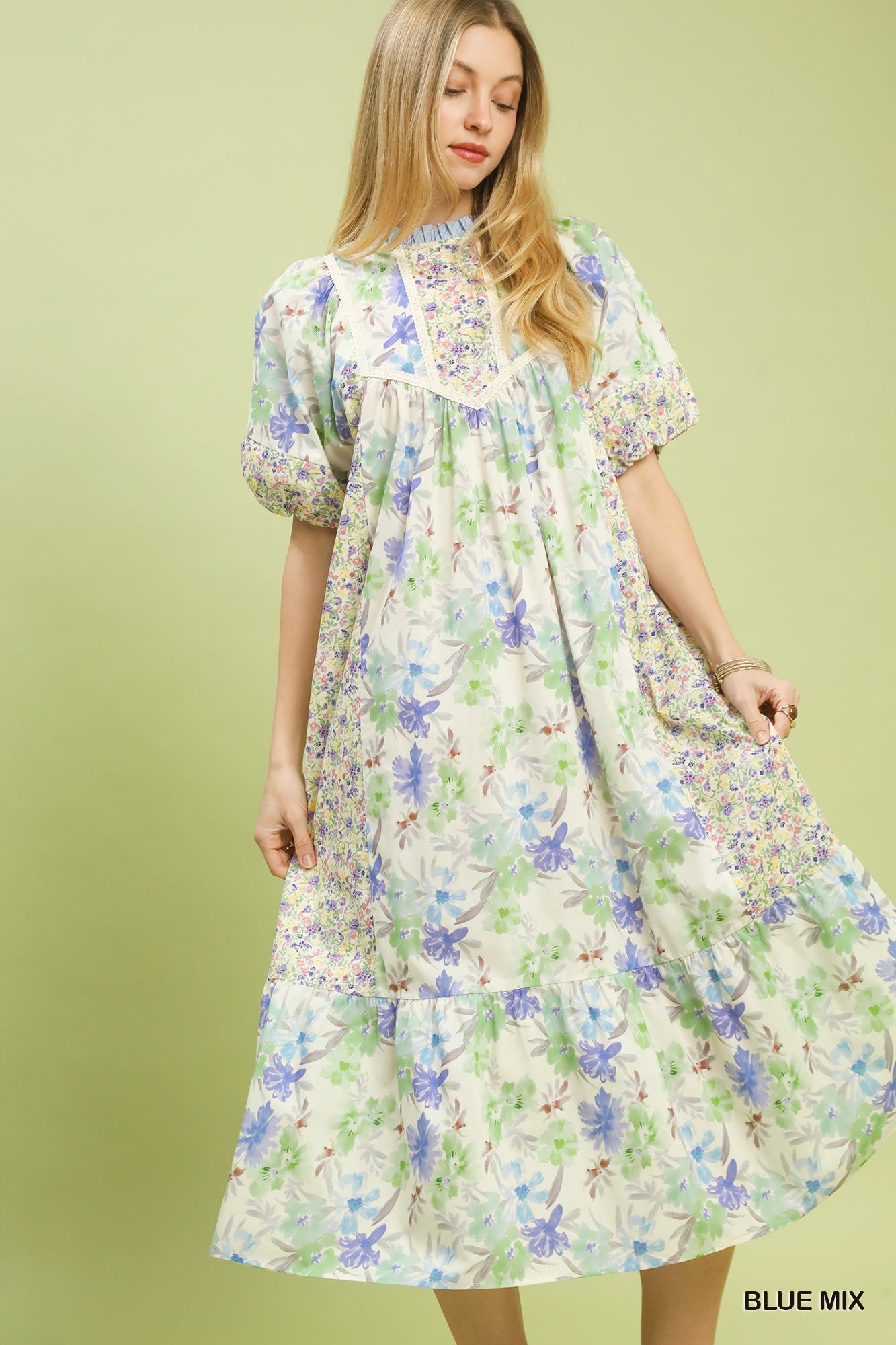 Take Me To Tea Midi Dress - Blue Mix