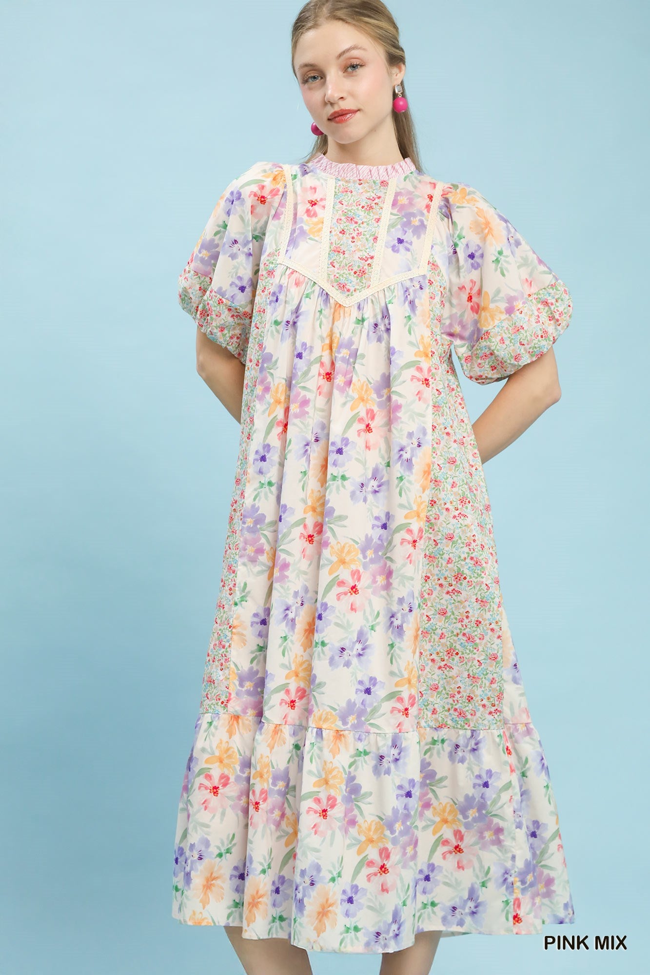 Take Me To Tea Midi Dress - Pink Mix