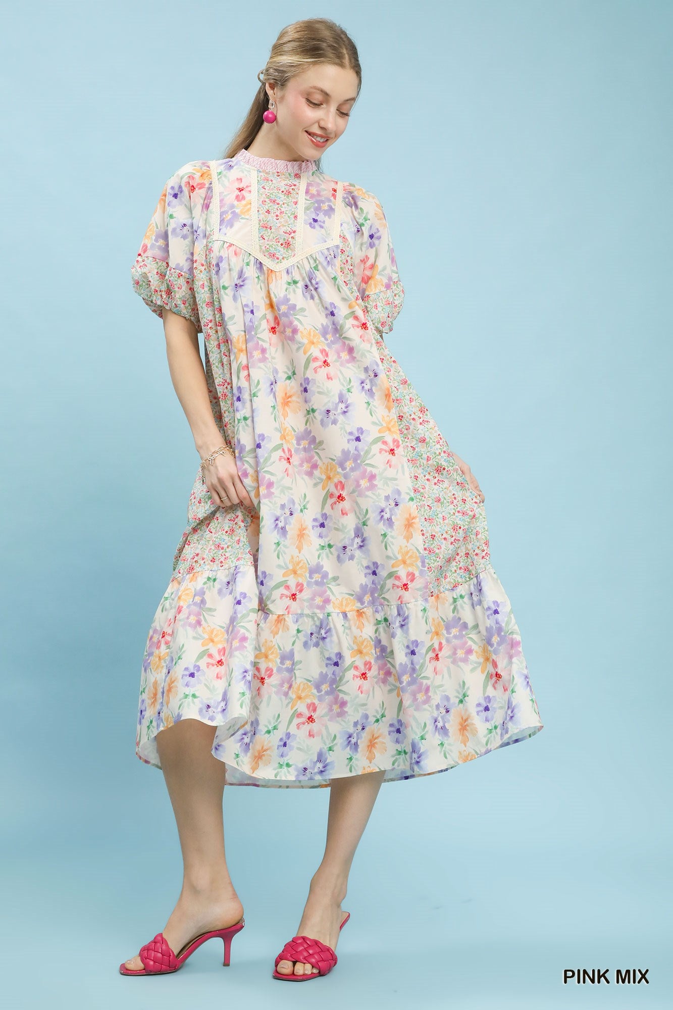Take Me To Tea Midi Dress - Pink Mix