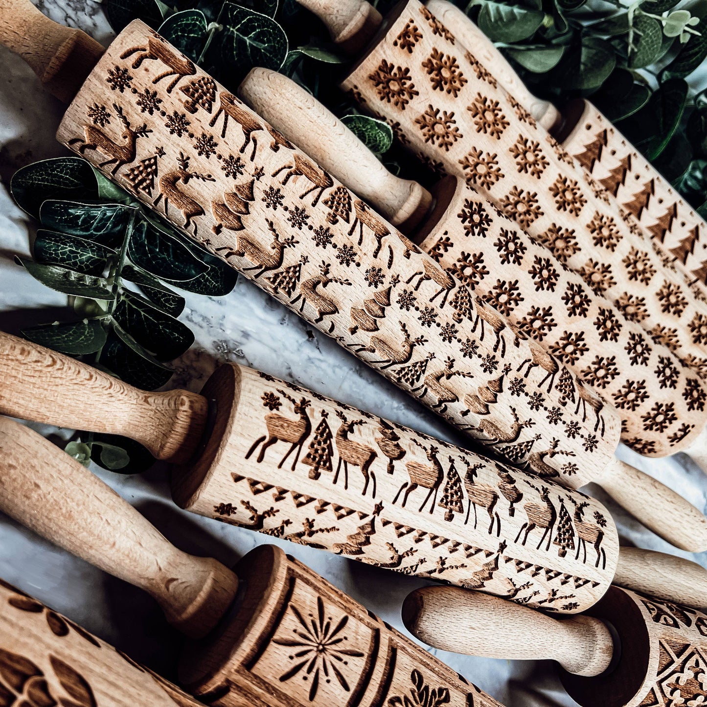 Reindeer Pattern Wood Rolling Pin