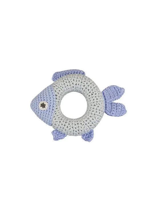 Blue Fish Crochet Ring Rattle