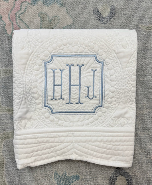 Elegant Square Frame Monogrammed Heirloom Quilt