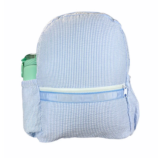 Blue Seersucker Large Backpack
