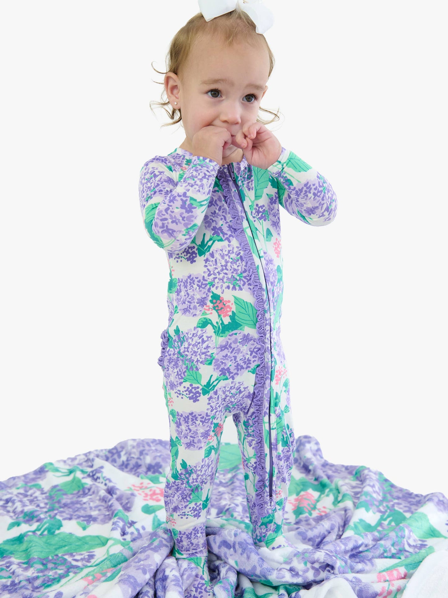 Bamboo Purple Hydrangea Garden Ruffle Footie Sleeper