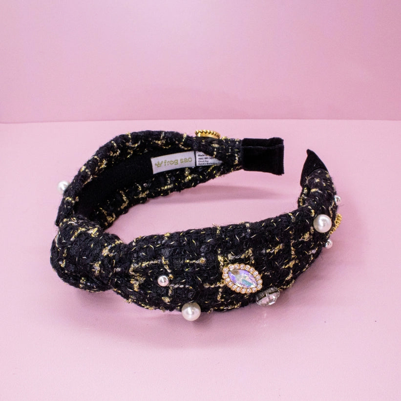 Girl’s Black Tweed Embellished Headband