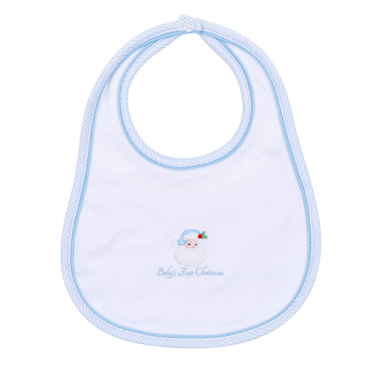 Santa Baby Embroidered Baby's First Christmas Bib - Light Blue