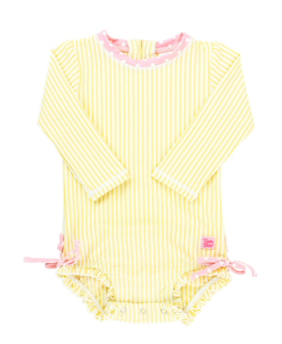 Baby Girls Banana Seersucker Long Sleeve One Piece Rash Guard Swimsuit