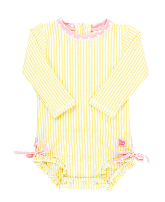 Baby Girls Banana Seersucker Long Sleeve One Piece Rash Guard Swimsuit