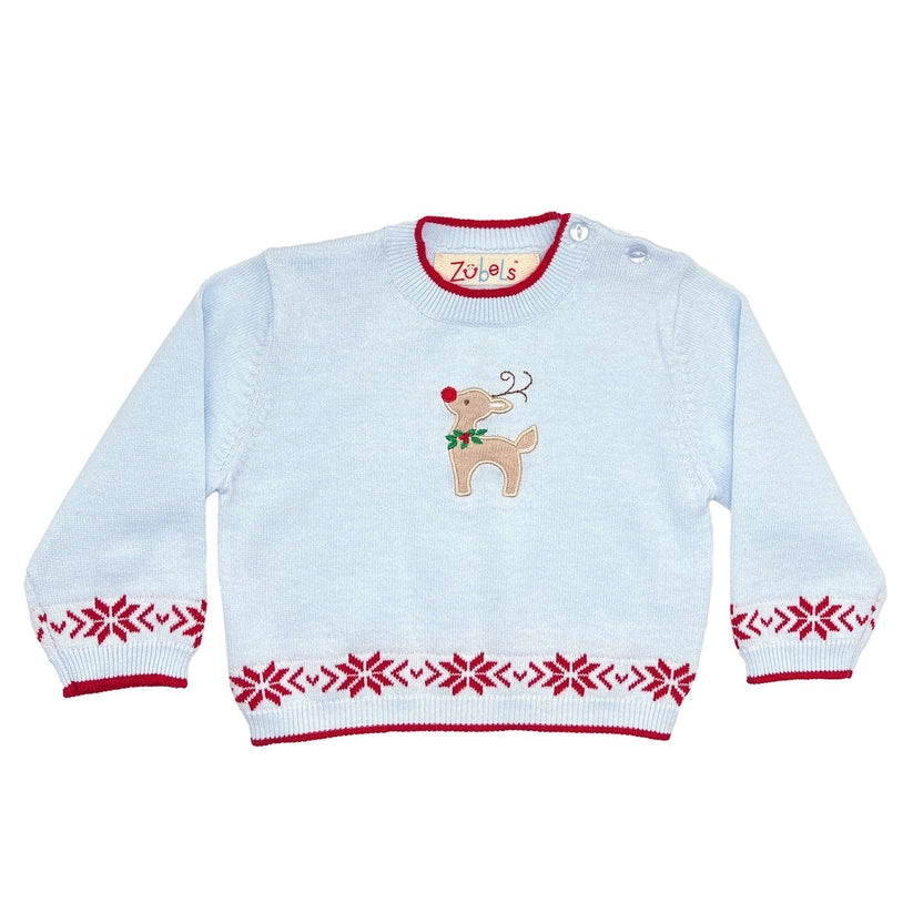 Blue Reindeer Baby Sweater