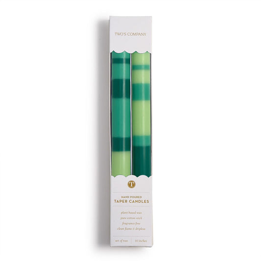 Green Stripe 10" Taper Candles (Set of 2)