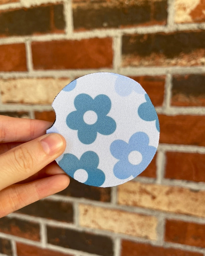 Blue Floral Neoprene Car Coasters