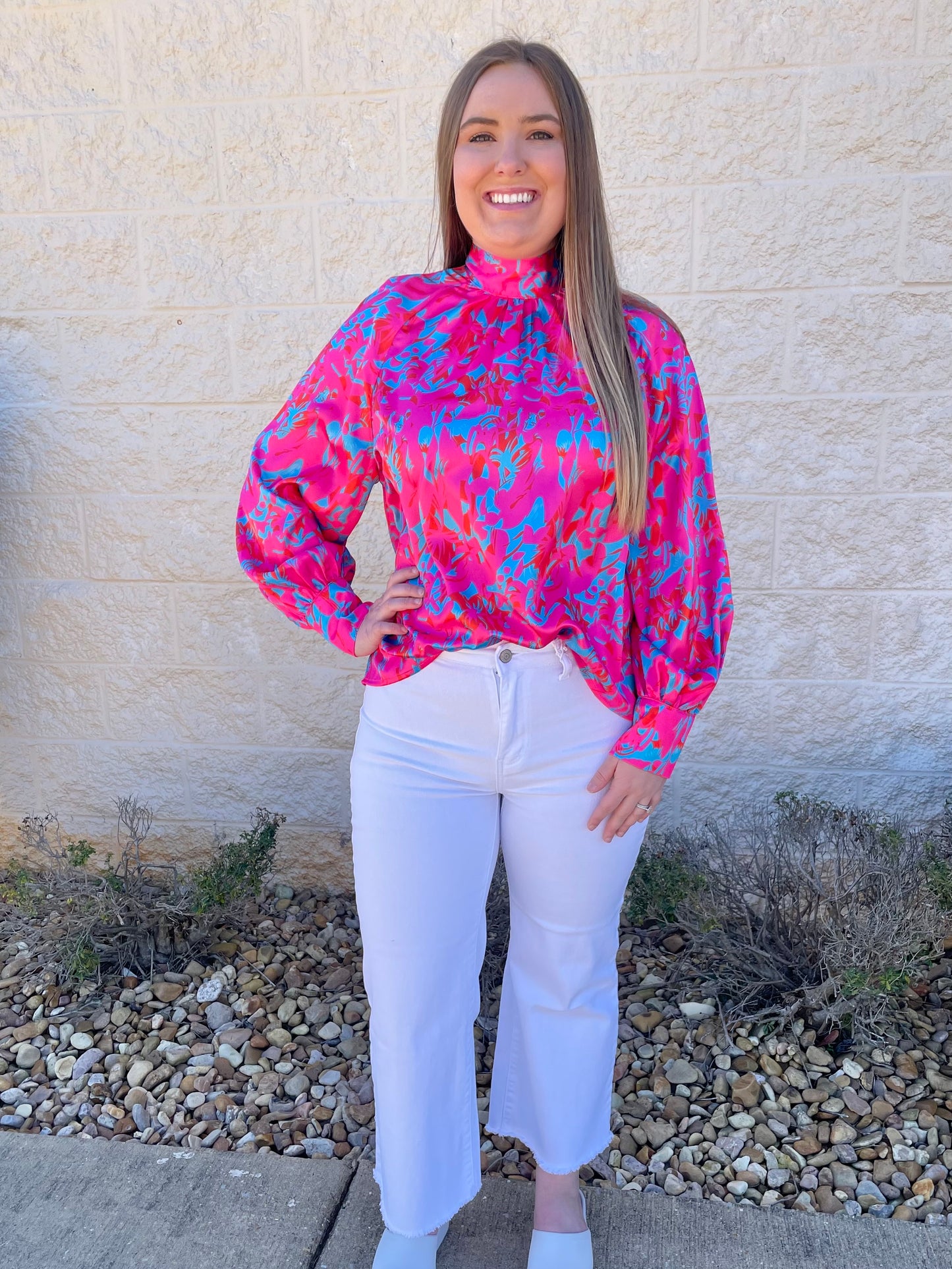 Always On Point Pink & Blue Satin Blouse