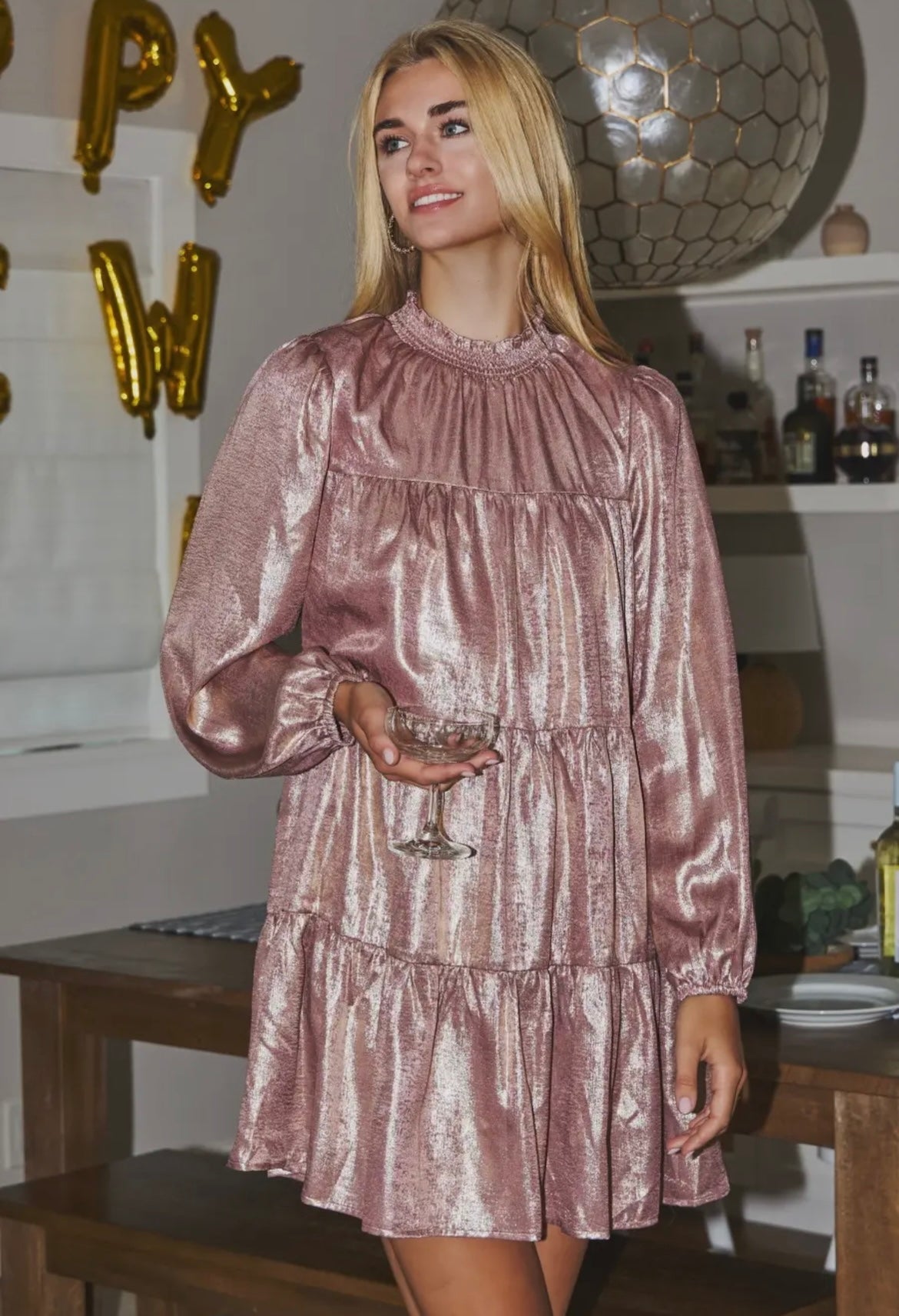 Simply Shining Blush Pink Metallic Dress