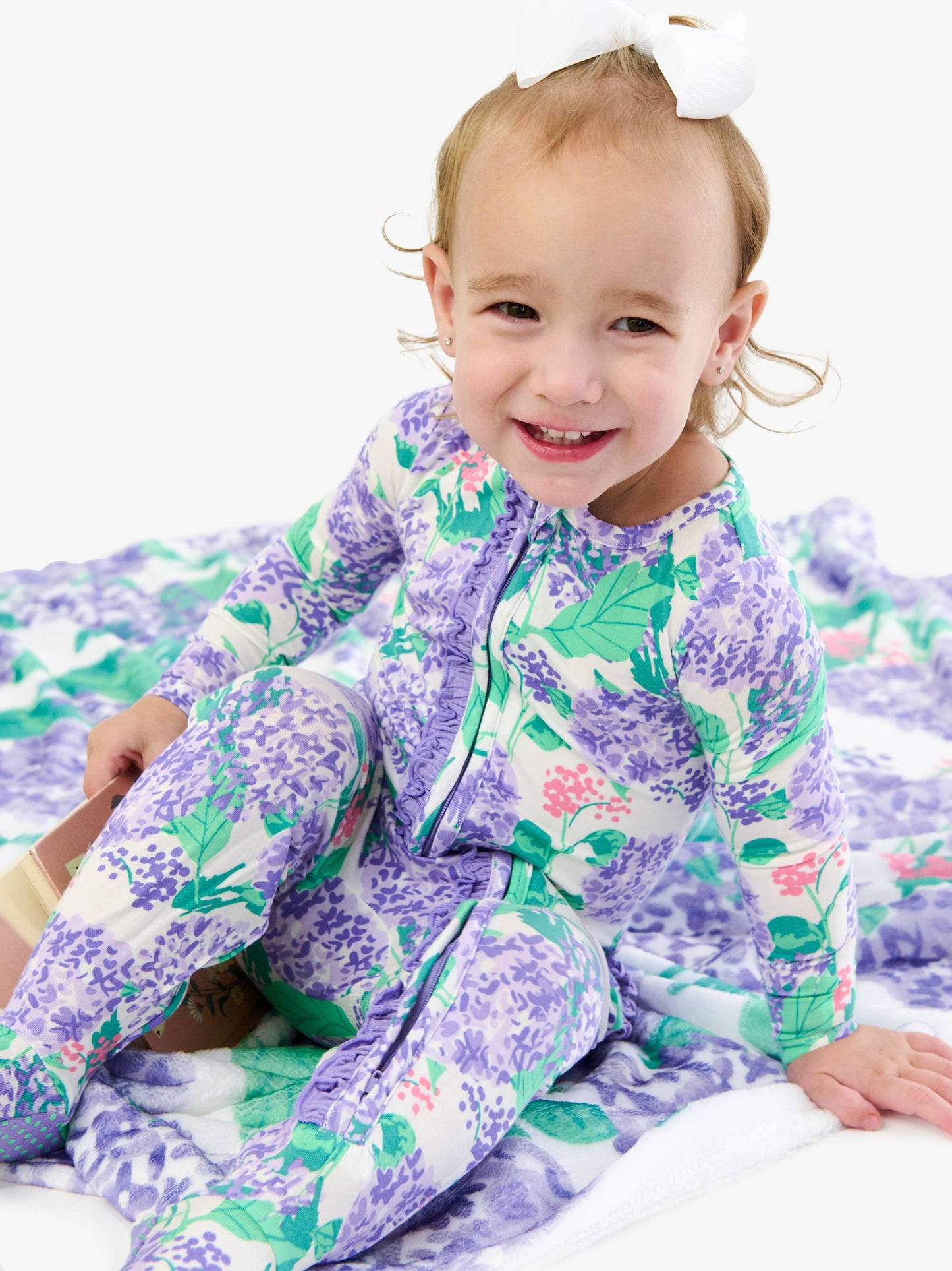 Bamboo Purple Hydrangea Garden Ruffle Footie Sleeper