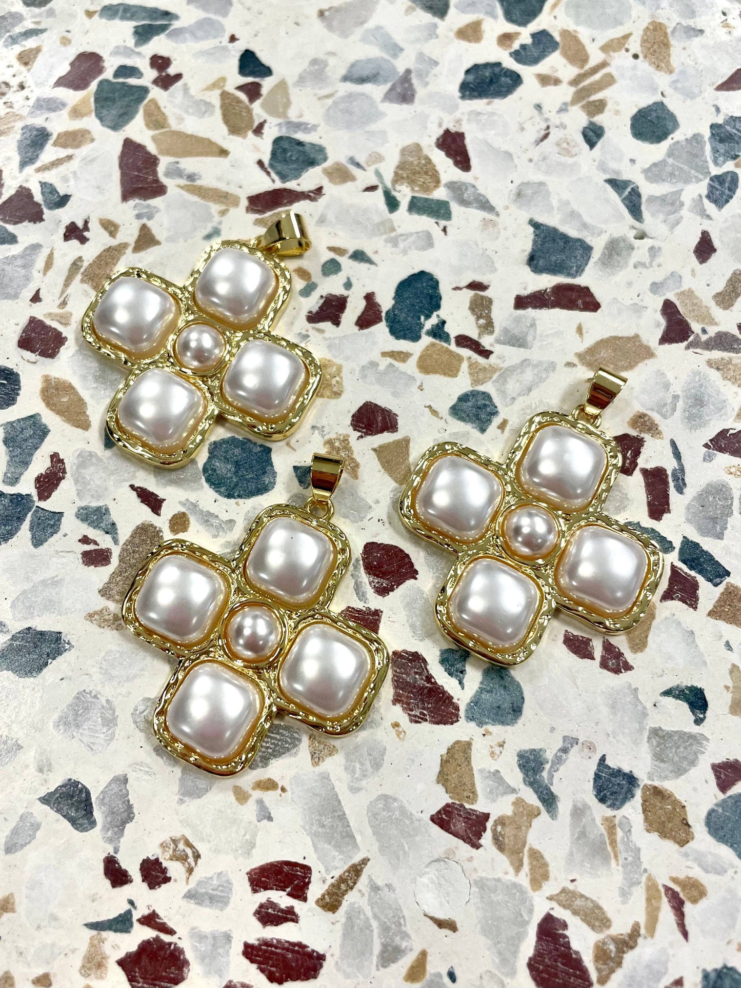 Pearl Cross Light Gold Rope Necklace