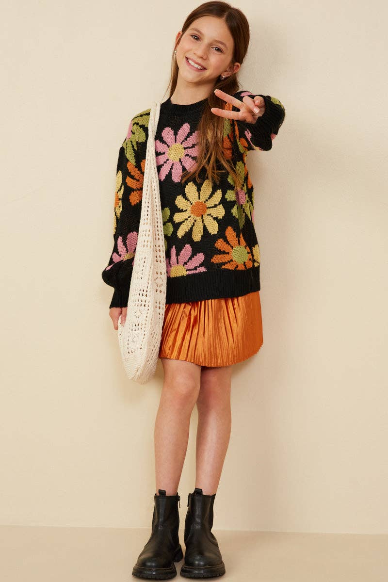 Girls Retro Daisy Knit Sweater