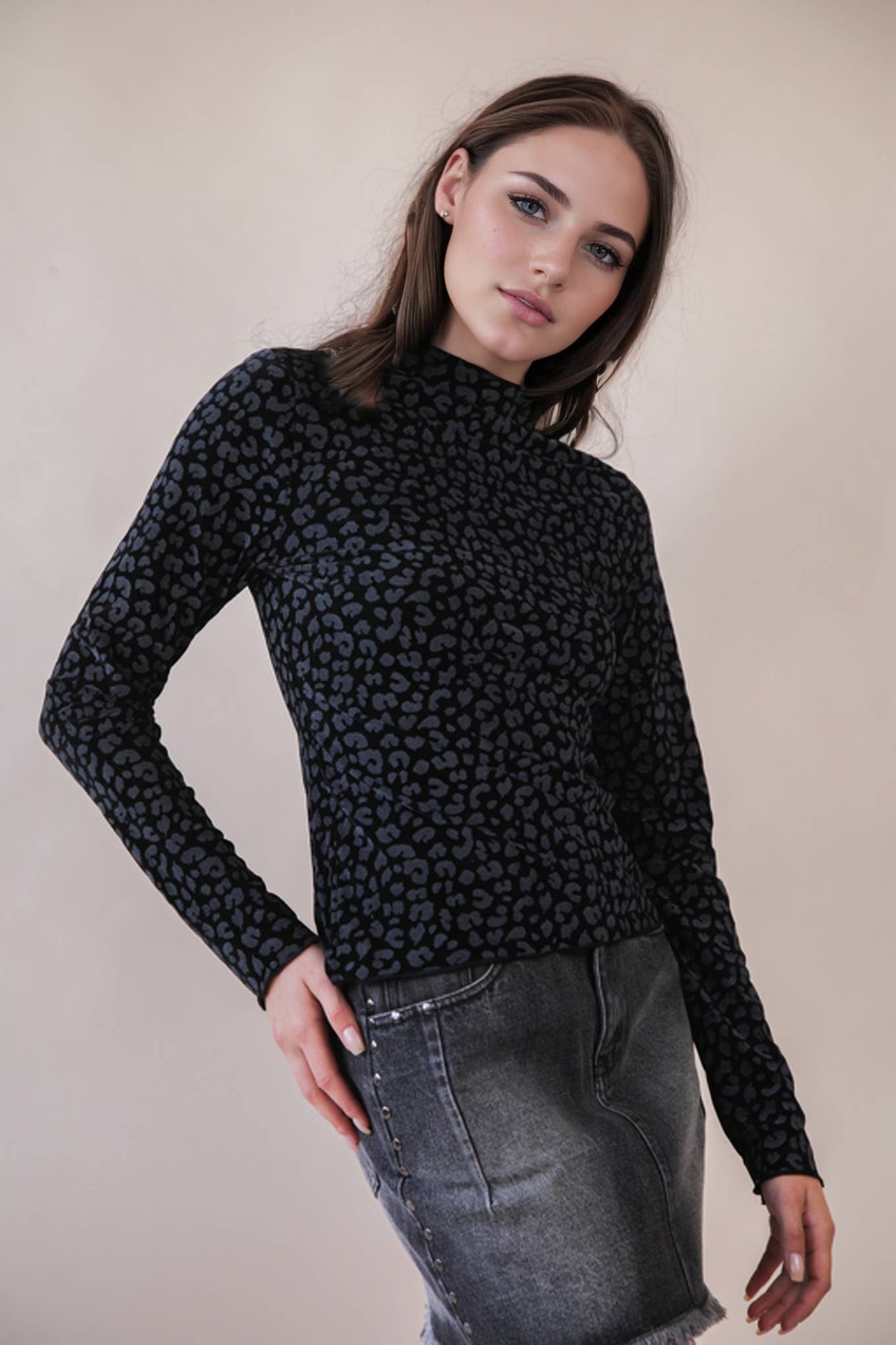 Black Leopard Layering Top