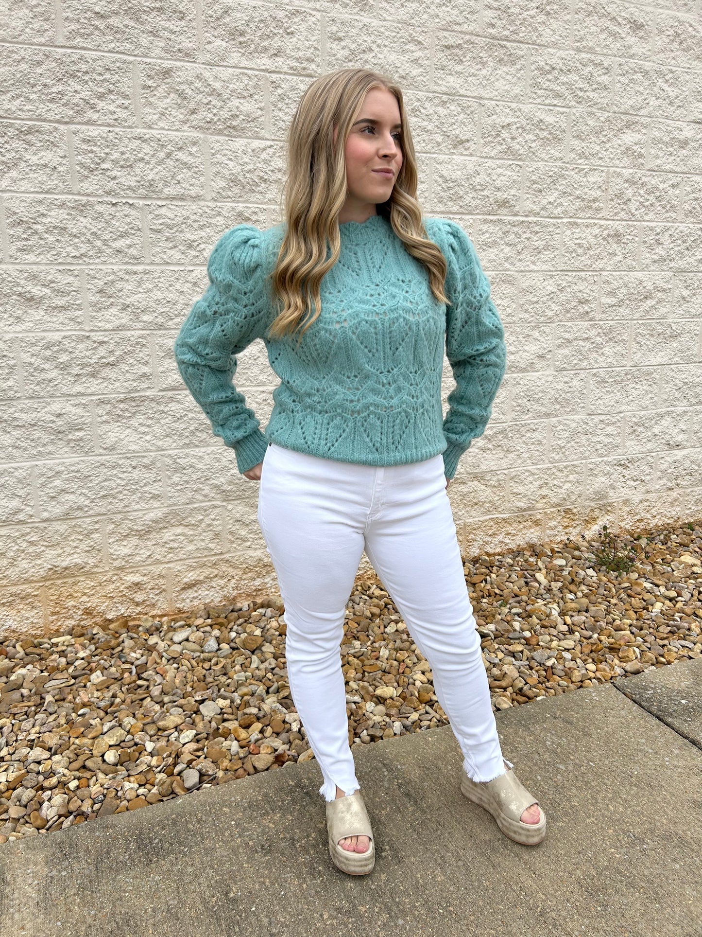 Keep Me Cozy Teal Pointelle Sweater