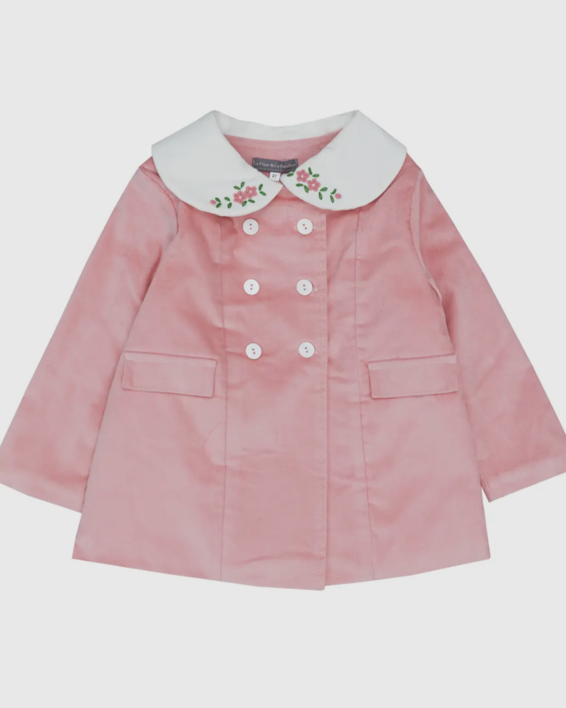 Pink Floral Embroidered Corduroy Coat