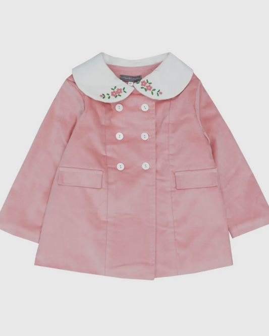 Pink Floral Embroidered Corduroy Coat