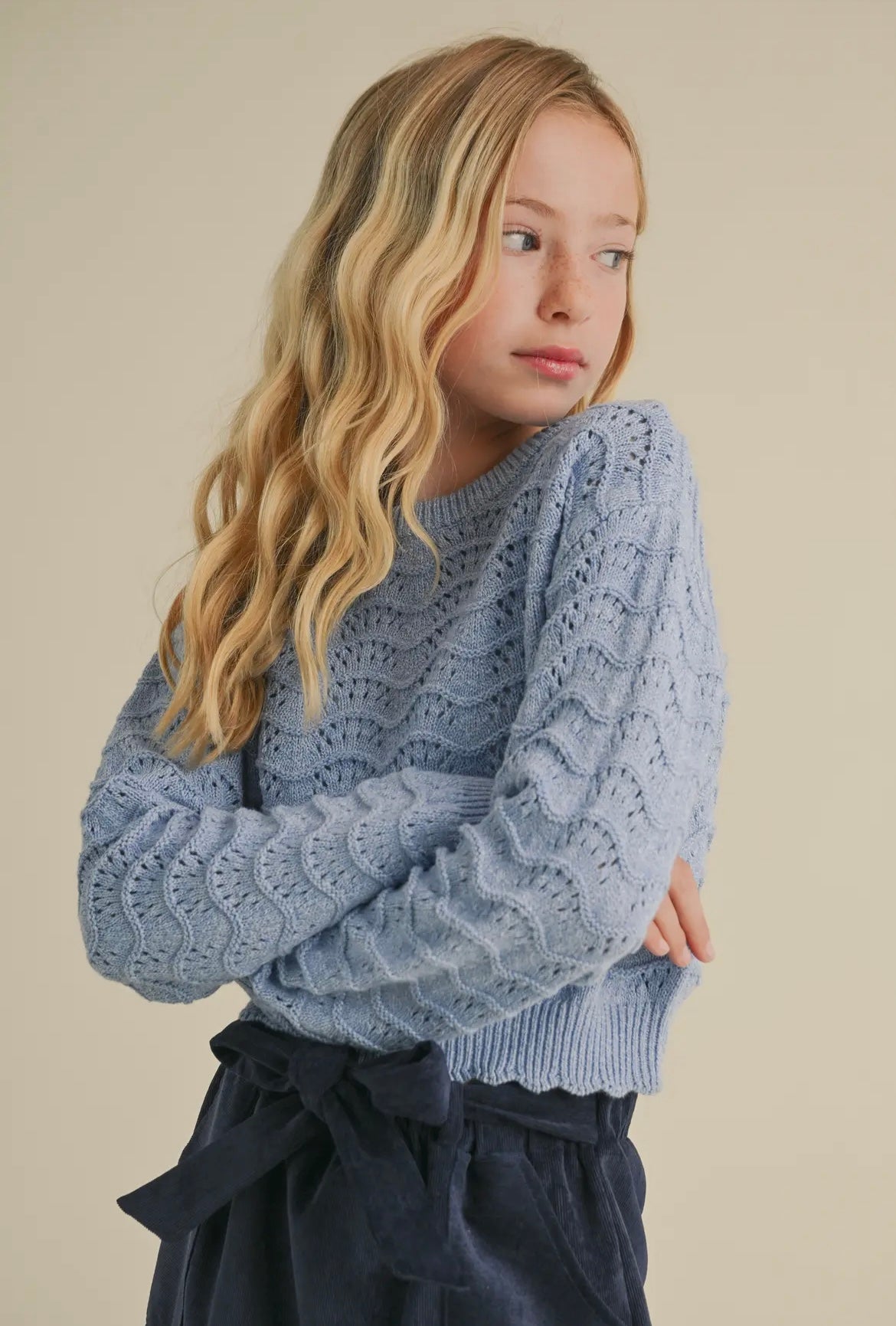 Blue Wavy Knit Sweater