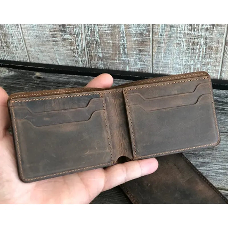Dark Brown Genuine Leather Bi-Fold Wallet