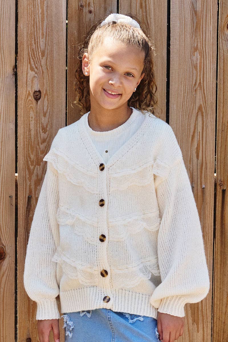 Girls Cream Lace Detail Cardigan
