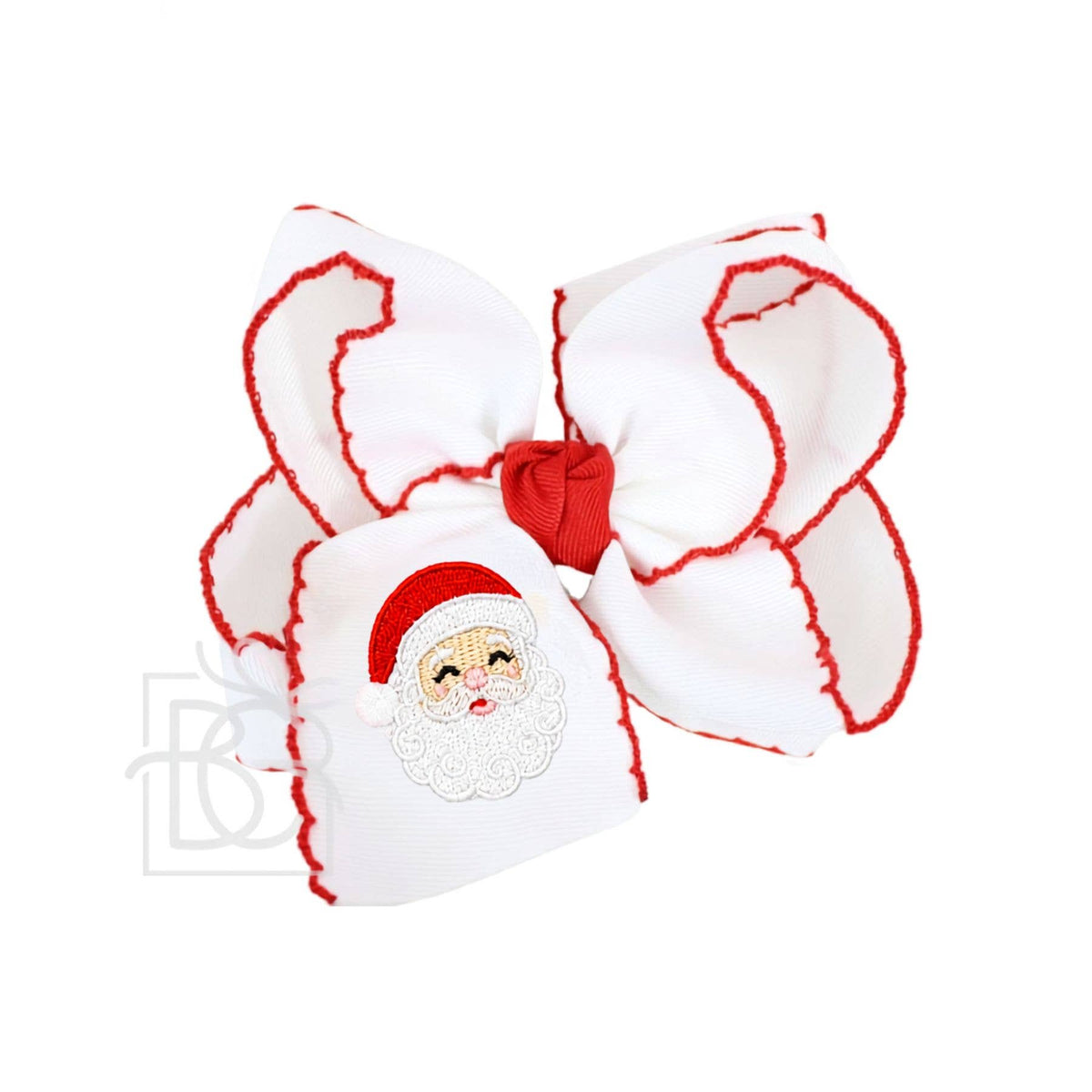 4.5" Embroidered Santa Red Crochet Edge Hair Bow