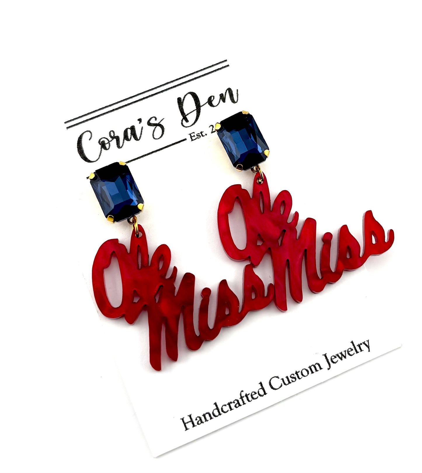 Ole Miss Gemstone Logo Earrings