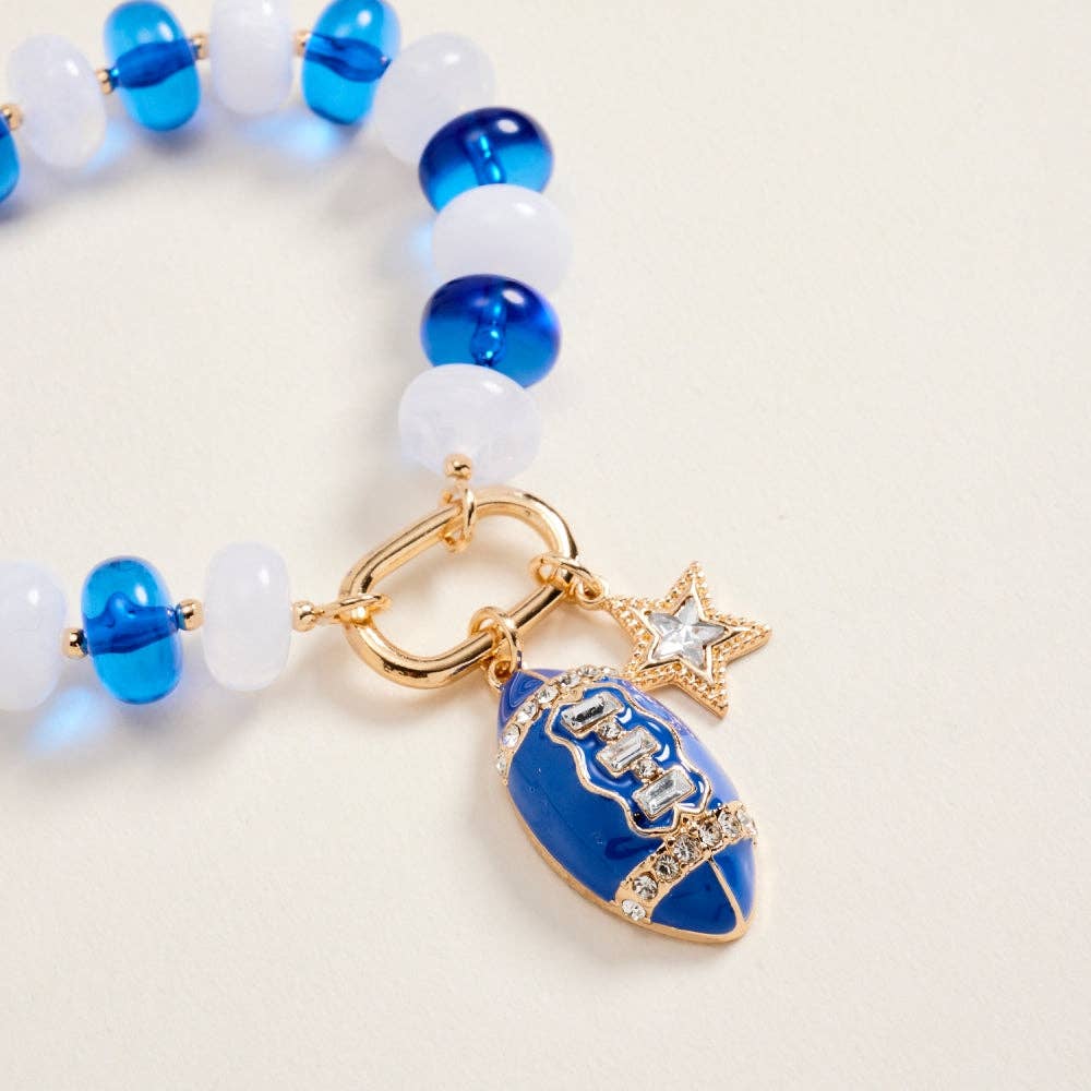 Blue & White Football Star Beaded Bracelet