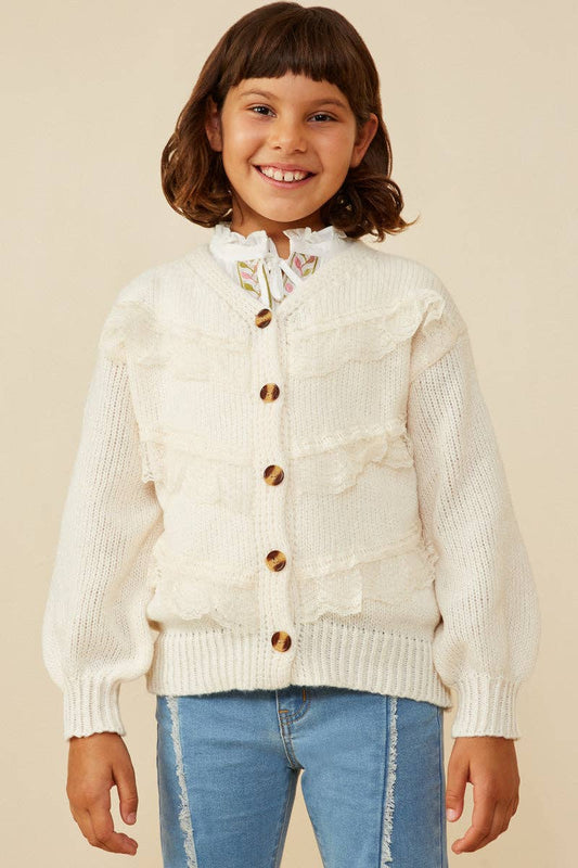Girls Cream Lace Detail Cardigan
