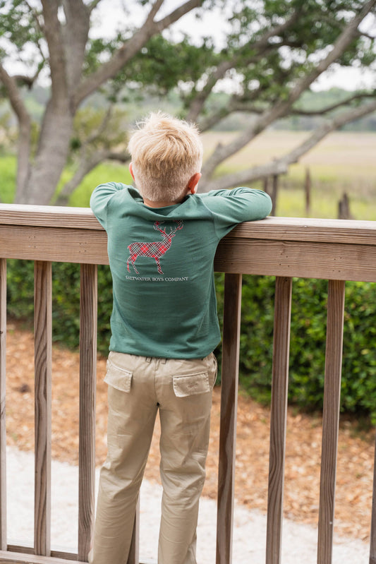 Plaid Deer Green Long Sleeve Graphic Tee
