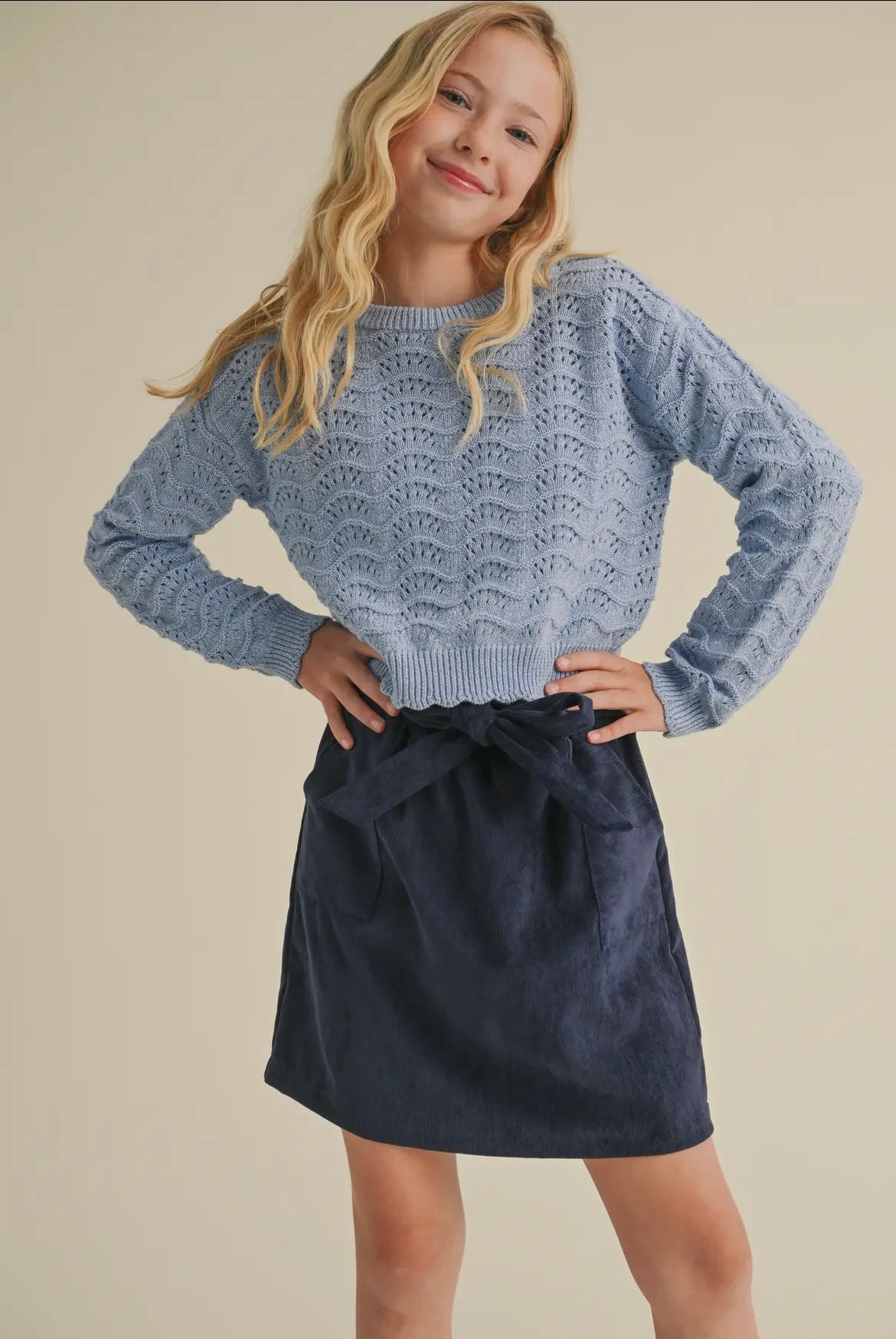 Blue Wavy Knit Sweater