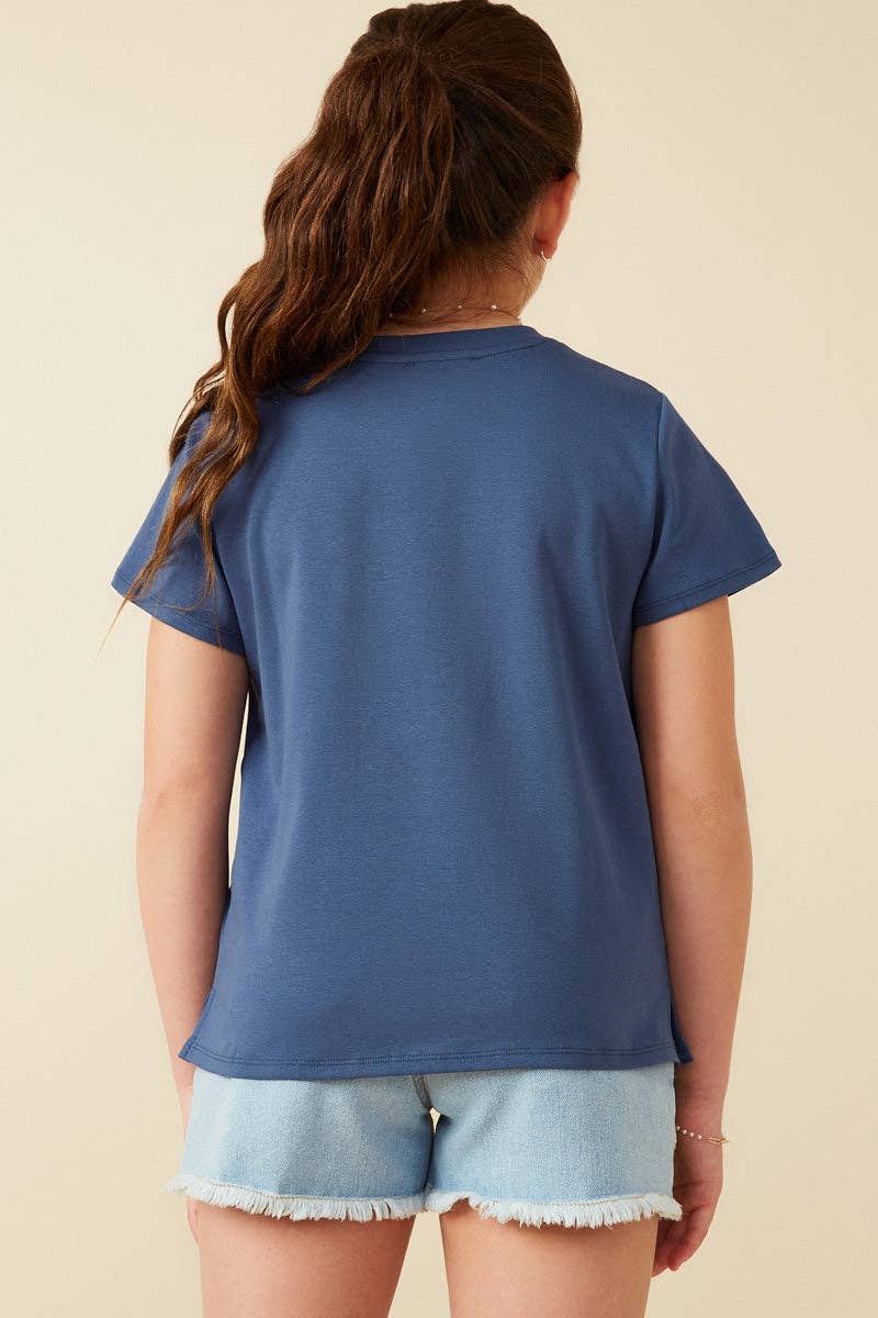 Girls Navy Sequin Star Patch Knit T Shirt