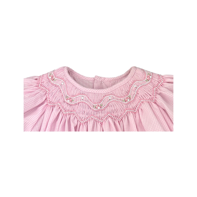 Pink Zig Zag Smocked Bishop Dress