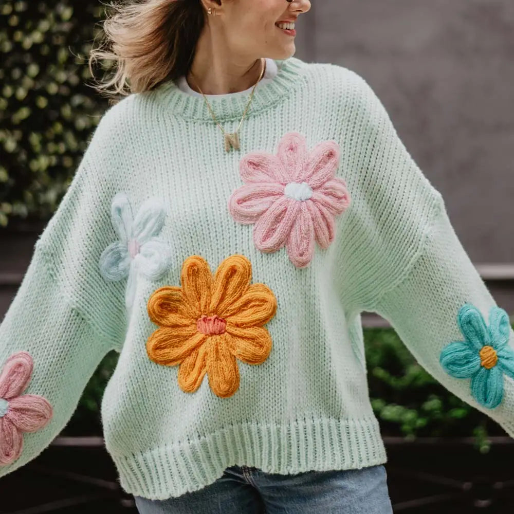 Mint For You Flower Sweater